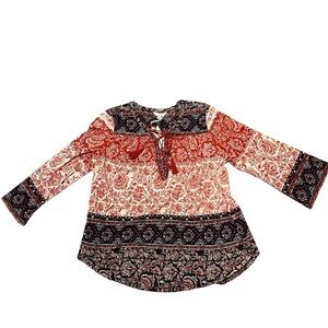 NEW Lucky Brand Lace Up 3/4 Sleeve Peasant Top